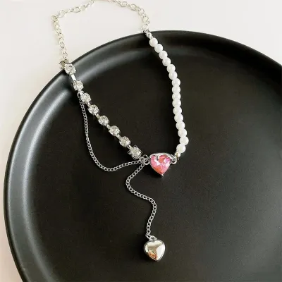 Delicate Pink Crystal Pearl Heart Bracelet